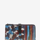 Large leather wallet with multicolour print