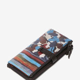 Large leather wallet with multicolour print