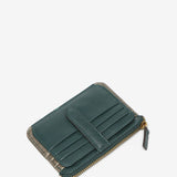 Geldbörse-Kartenetui aus grünem Leder.