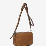 Mini crossbody bag in cognac leather