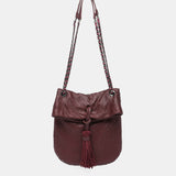 Borsa da festa a mezzaluna in rete metallica bordeaux