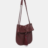 Borsa da festa a mezzaluna in rete metallica bordeaux