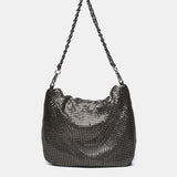 Silver metallic mesh shoulder bag