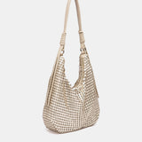 Bolso de hombro en malla metálica dorado