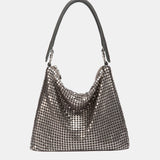 Bolso de hombro en malla metálica plata