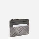 Monedero-tarjetero de mujer de piel con print a cuadros gris