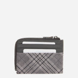 Monedero-tarjetero de mujer de piel con print a cuadros gris