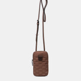 Women's mobile phone bag in taupe quilted nylon