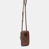 Women's mobile phone bag in taupe quilted nylon