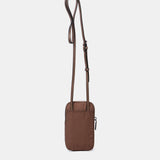 Women's mobile phone bag in taupe quilted nylon