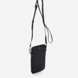 Women's mobile phone bag in green braided leather