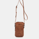 Mobile phone bag in cognac die-cut leather
