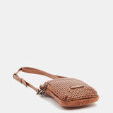 Mobile phone bag in cognac die-cut leather