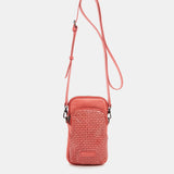 Mobile phone bag in coral die-cut leather