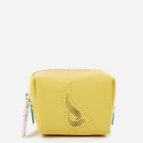Piccola borsa da toilette da donna in pelle con logo fustellato giallo