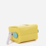 Piccola borsa da toilette da donna in pelle con logo fustellato giallo