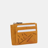 Tarjetero-monedero de mujer en piel troquelada amarilla