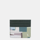 Green printed leather card holder