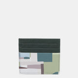 Green printed leather card holder