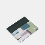 Green printed leather card holder