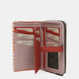 Medium leather wallet with coral print