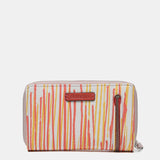 Medium leather wallet with coral print