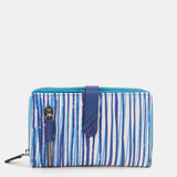 Medium leather wallet with blue print