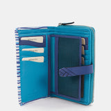 Medium leather wallet with blue print