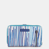 Medium leather wallet with blue print