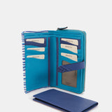 Medium leather wallet with blue print