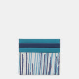 Porta carte in pelle con stampa blu