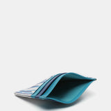 Porta carte in pelle con stampa blu