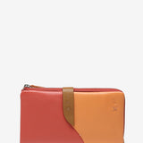 Large leather wallet in coral tones