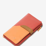 Large leather wallet in coral tones