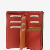 Large leather wallet in coral tones