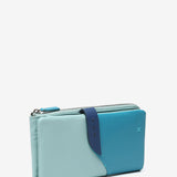 Large leather wallet in blue tones