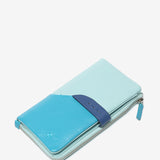 Large leather wallet in blue tones