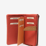 Medium leather wallet in coral tones