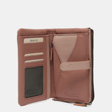 Medium wallet with pasted details in pink leather
