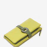 Large wallet with metal clasp in green leather