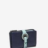 Medium wallet with metal clasp in blue leather