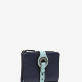 Small wallet with metal clasp in blue leather