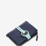 Small wallet with metal clasp in blue leather