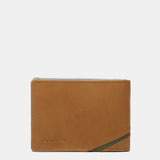 Small leather men's wallet with RFID protection in camel