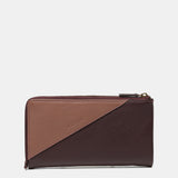 Cartera grande en piel bicolor burdeos