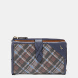 Cartera mediana en piel a cuadros azul