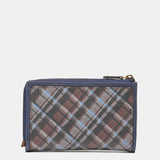 Cartera mediana en piel a cuadros azul