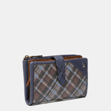 Cartera mediana en piel a cuadros azul