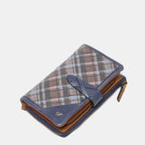 Cartera mediana en piel a cuadros azul