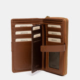 Cartera mediana en piel cognac